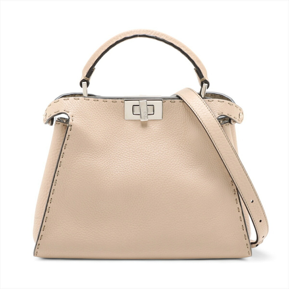 Fendi Peekaboo Essentially Selleria Leather Handbag Pink Beige